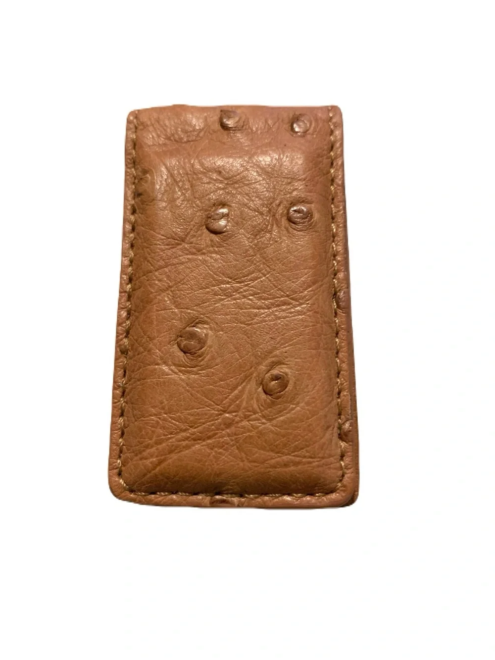 Men’s Tan Brown Genuine Ostrich Skin Strong Magnetic Money Clip Made in USA